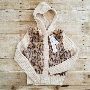 Faux Fur & Cable Knit Girls Sweater (sz 7/8)